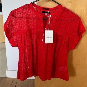 NEW MOTHER Red Eyelet Top - Size S